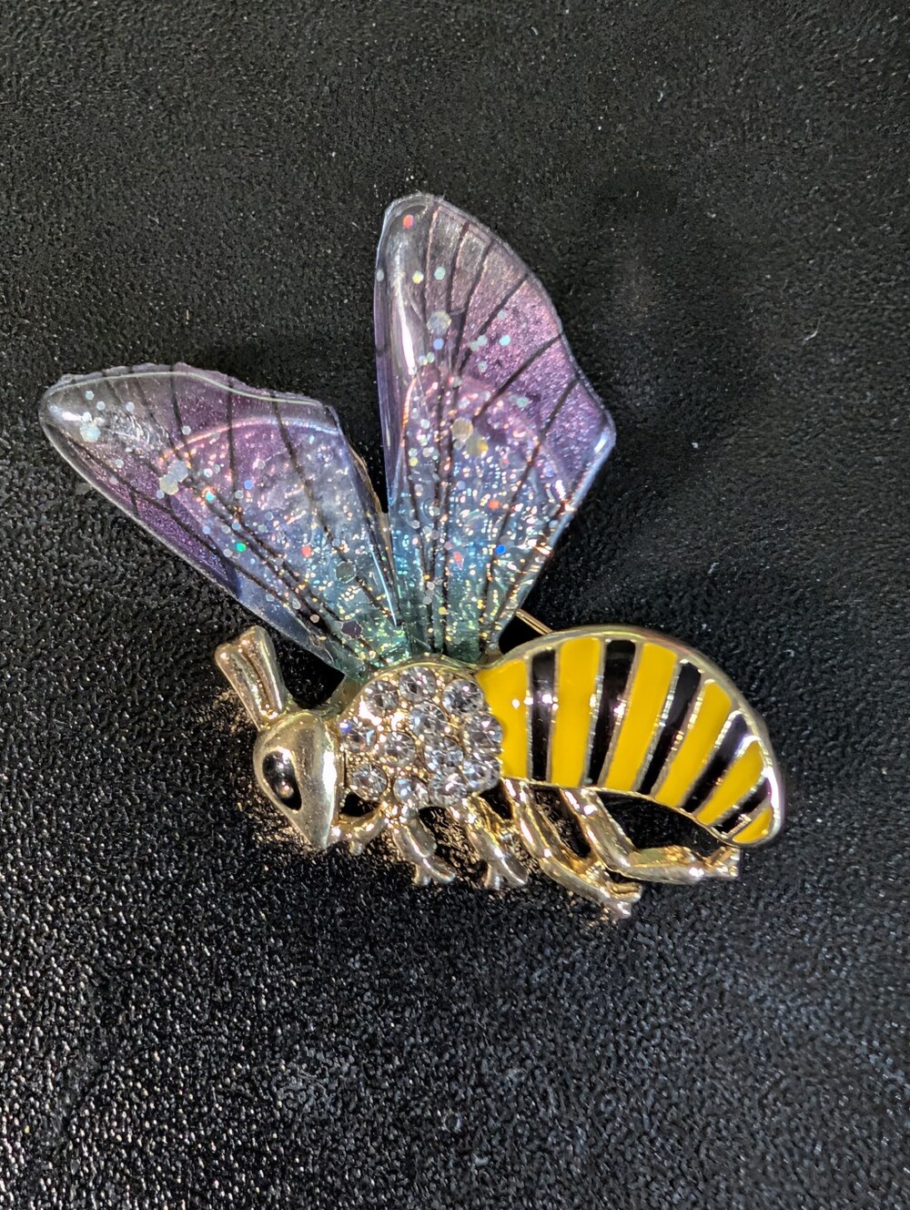 Bee Brooch Purple Iridescent Wings Rhinestone Crystal Insect Pin NWOT